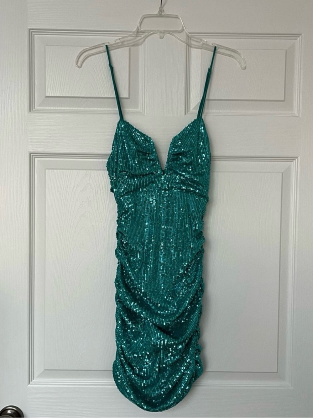 Cousin Couture Teal Sequin Sleeveless Body Con Semi Formal Mini Dress Size S